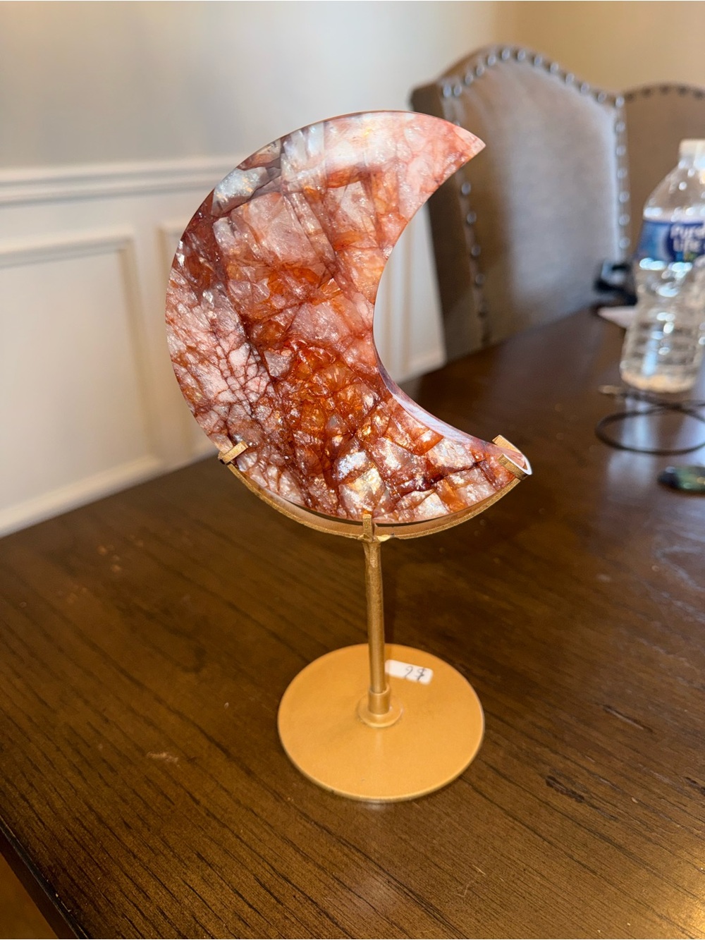 Crescent Moon Natural Fire Quartz Decorative Stand - Fire Red Marble Effect